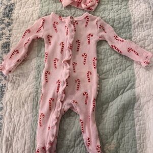 Baby SpearmintLove sleeper pink with candy canes size 0 to 12 months